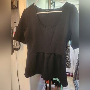 Sz L Black Peplum Top 3/4 Sleeves